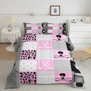 Feelyou Luxury Quilt Set - Decorative, Sporty, Breathable Geometric Print, Twin Size Pink Ice Hockey Bedding Set