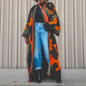 Army Green Camouflage Red Stripe Women's Large Shawl Thickened Warm Versatile Scarf