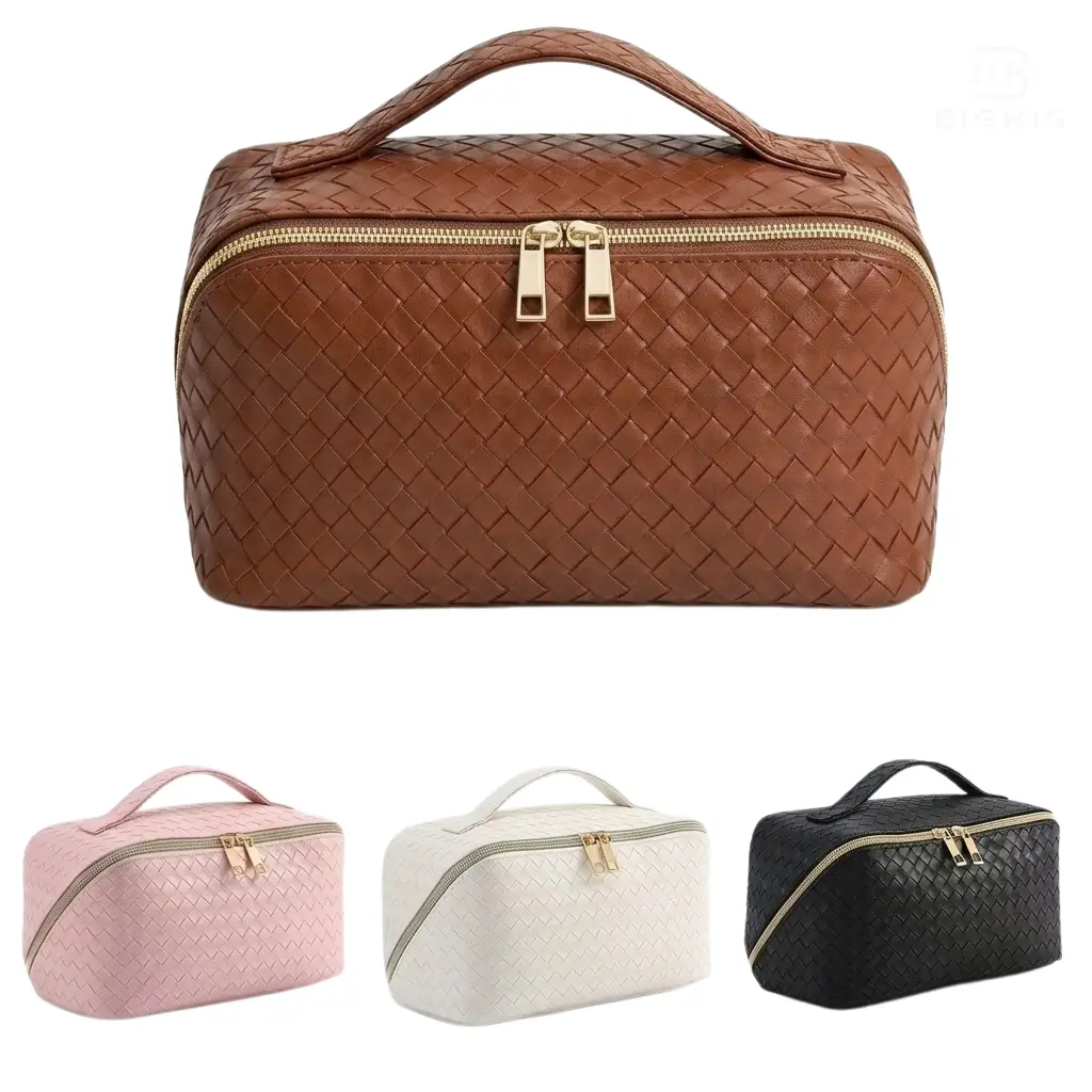 Chic PU Leather Makeup Organizer, Large Capacity Travel Beauty Bag for Women with Handle, Portable Toiletry Case for Daily Use, Daily Clutch, Mother’s Day Gift Option, Makeup Products, Portable Vanity, Multi-Compartment, Double-Zip, Single Handle, Vanity,