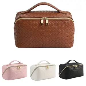 Women's Large-Capacity Aesthetic Makeup Bag - Travel Cosmetic Organizer with Handle, Skincare & Toiletries Storage Pouch for Vacation, Daily Use