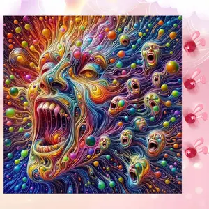 5D DIY Full Drill Round Diamond Painting - Diamond Art Kit Colorful Shouting, Flowing Lines, Spherical Elements. Mosaic, Canvas - DIY Decorative Painting, Home Wall Decor, Suitable for Halloween and Christmas, Birthday and Anniversary Gifts.