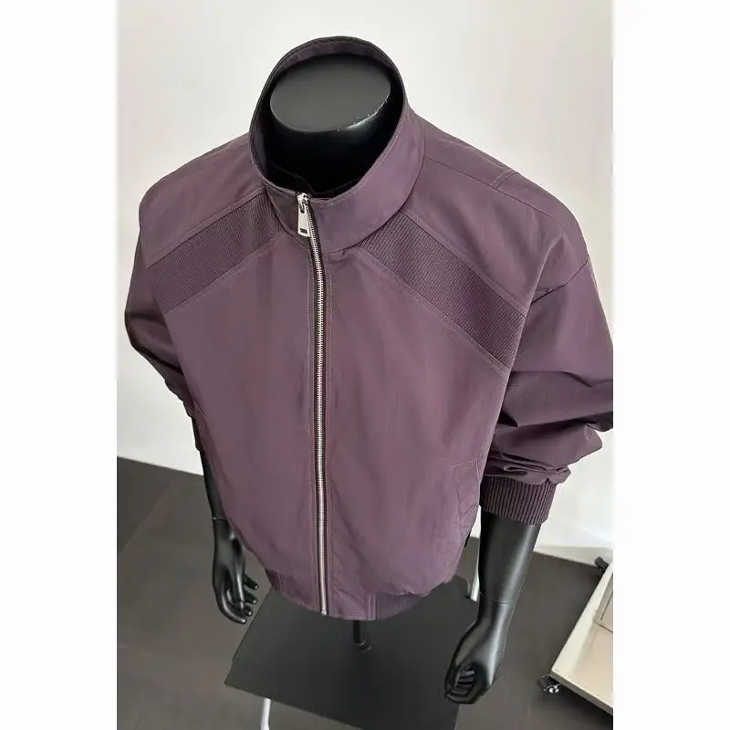 NELEUS Outer Lab Cleanfit Deconstructed Stand Collar Bomber Jacket, Men American Short Boxy Shoulder Baseball Coat, Trendy Cargo Casual Outerwear