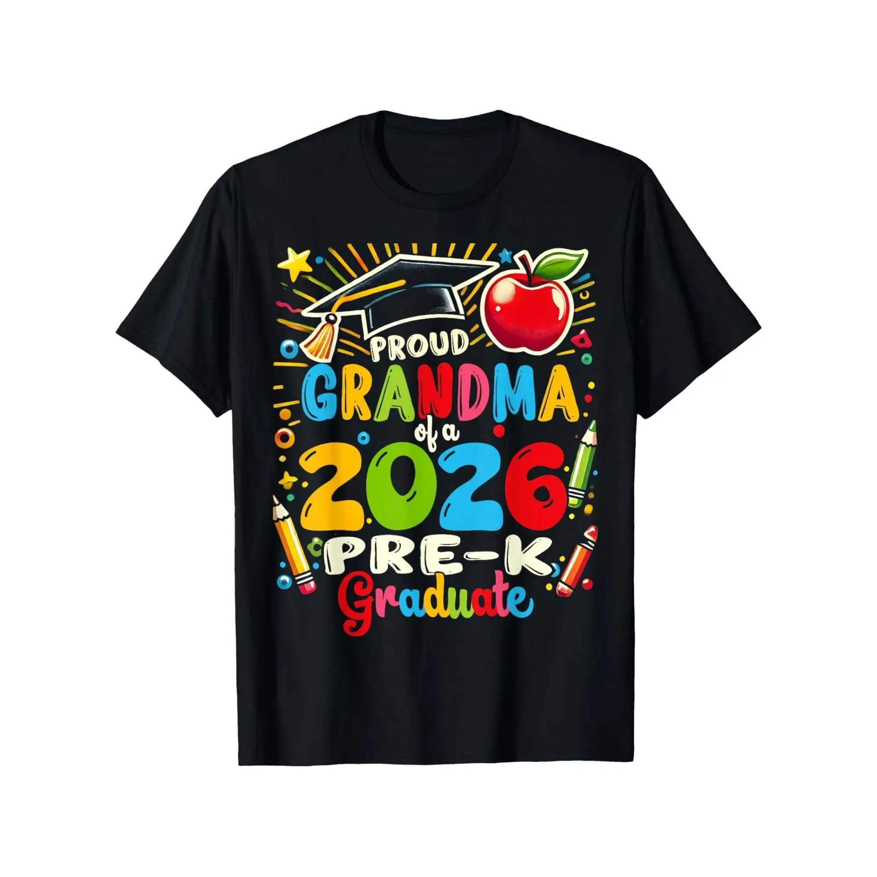 100% Cotton Short-Sleeve Vintage Print Tee Top, Style 4 Proud Grandma of 2026 Pre-K Graduate Design, Casual Comfortable Round Neck Unisex T-Shirt, Ideal Gift for Mother’s Day Graduation Oversized Graphic