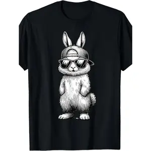 1pHumorous Rabbit-Themed Stylish Glasses Easter Egg T-Shirt, Perfect for Boys And Girls. Made from Soft, It'S Ideal for a Spring Or Summer Look, Available in Sizes 80-160
