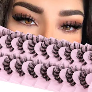 ALPHONSE Russian Lashes Clear Band False Eyelashes Natural Look D-Curly Fake Lashes Russian Strip Faux Mink Eyelashes 9 Pairs Pack