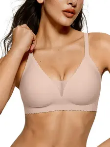 Women's Solid Wireless Sports Bra, Supportive Bra, Sporty Adjustable Strap Scallop Trim Bra, Women's Sport & Outdoor Clothing for All Seasons