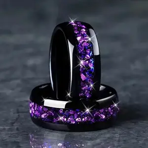 Elegant Blue & Purple Starry Sky Floral Ring - Simple Yet Chic, Stainless Steel with Cubic Zirconia Inlay for Casual Attire