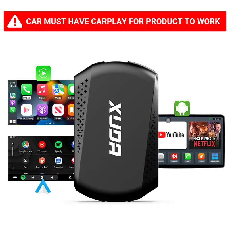 2026 Ai Box Wired to Wireless Carplay Adapter，For iPhone & Androids, Supports Netflix/Youtube/TikTok APP，compatible with vehicles equipped with factory-installed CarPlay，plug and play，easy to install