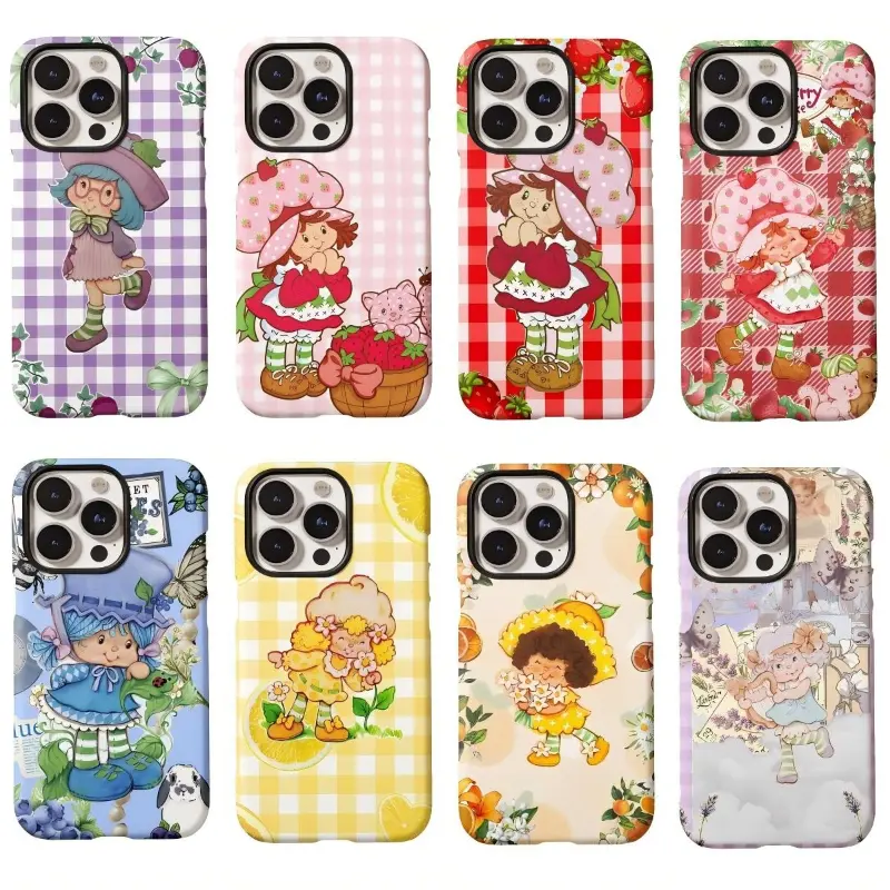 Colorful Strawberry Shortcake Cute Phone Cases for IPhone 17 Promax Pro Air 16 Plus 15 14 13 12 11 Double Shells Shockproof Protective Cover Gift for Birthday Christmas
