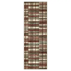 2 x 6 ft Polyester Red Rectangular Hallway Entryway Bathroom Kitchen Geometric Checkered Modern Machine Washable Runner Rug-B