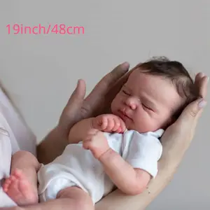A complete set for the baby Realistic 19inch 48cm Soft Touch Vinyl Sleeping Art Reborn Baby Doll with 3D Painted Skin Hand-Painted Visible Veins Cloth Body Toy for Girls Children's Birthday Gift