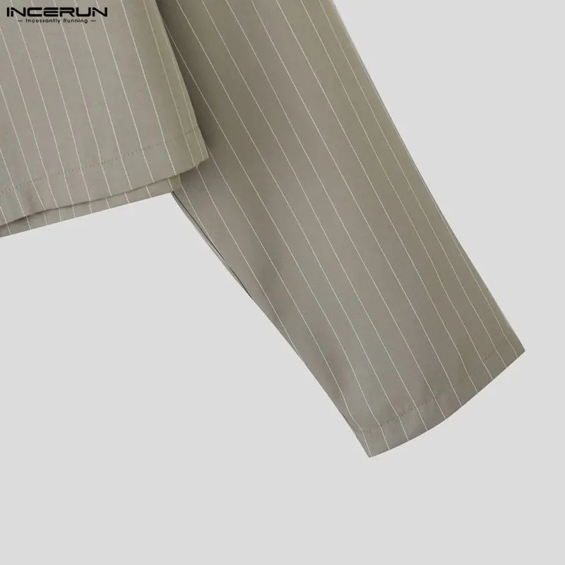 INCERUN Men's Pinstripe 2-Piece Set Cropped Blazer & High Waist Wide Leg Pants Suit