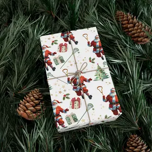 Lacrosse Wrapping Paper, Sports Santa Christmas Gift Wrap, Gift for Lacrosse Player