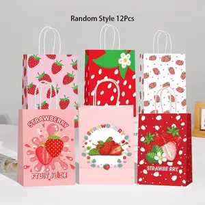 12pcs Strawberry Gift Bags, High-End Handle Bags for Weddings, Mother's Day Gifts, Party Favors, Birthdays, Business Shopping, Graduations