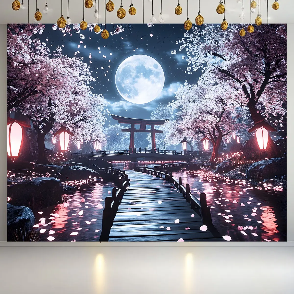 1-Piece Decorative Rustic Industrial Watercolour Black and White Forest Moon Night HD Animal-Infused Polyester Tapestry - Machine Washable Wall Art Hanging with Free Hanger, Ideal for Living Room, Bedroom (Birthday/Party Gift)