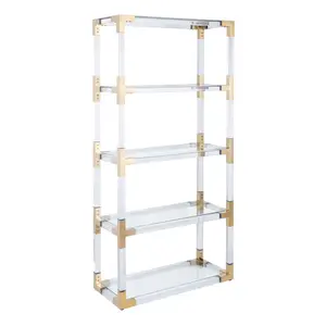 Mira Lucite and Gold Accented Étagère with Glass Shelves