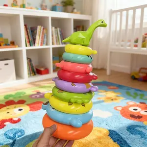 Coolnuro Rainbow Stacking Rings Toy for Babies 0-3 Years, Educational Stacker Toy with Colorful Rings, Early Development & Intelligence-Building