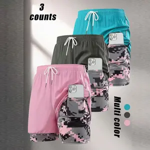Women’s casual athletic shorts 3-pack, built-in lining, tie design, elastic waistband — suitable for outdoor sports, fitness, running, and everyday wear; women’s shorts, athletic shorts, womenswear, Mid Waist, Polyester Fabric