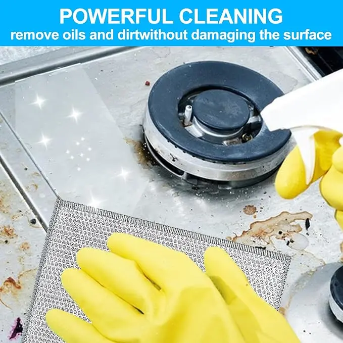 Navona 10 Pcs New Upgrade Steel Wire Dishcloth,Double-Layer Steel Wire Cleaning Cloth,Powerful Cleaning Non-Scratch Wire Dishcloth Rag for Cookware, Sinks, Dishes, Stove Tops Kitchen Kitchen Wipes