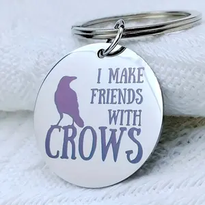 1pc Stainless Steel Keychain with "I Make Friends with Crows" Engraving - Ideal Gift for Colleagues, Friends, and Classmates - Cute Humorous Accessory with Raven Illustration, Perfect for Holidays, Parties,  Holiday Gifts,Halloween Accessories