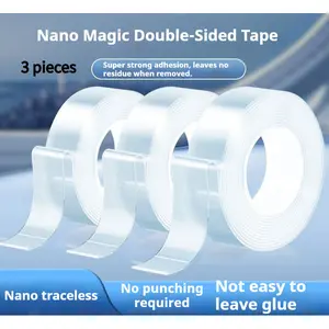 3-Pack Super Strong Double-Sided Tape Nano Tape Transparent Reusable Waterproof Tape Heat-Resistant Bathroom Home Decoration 16.4 Feet No-Trace Magic Tape