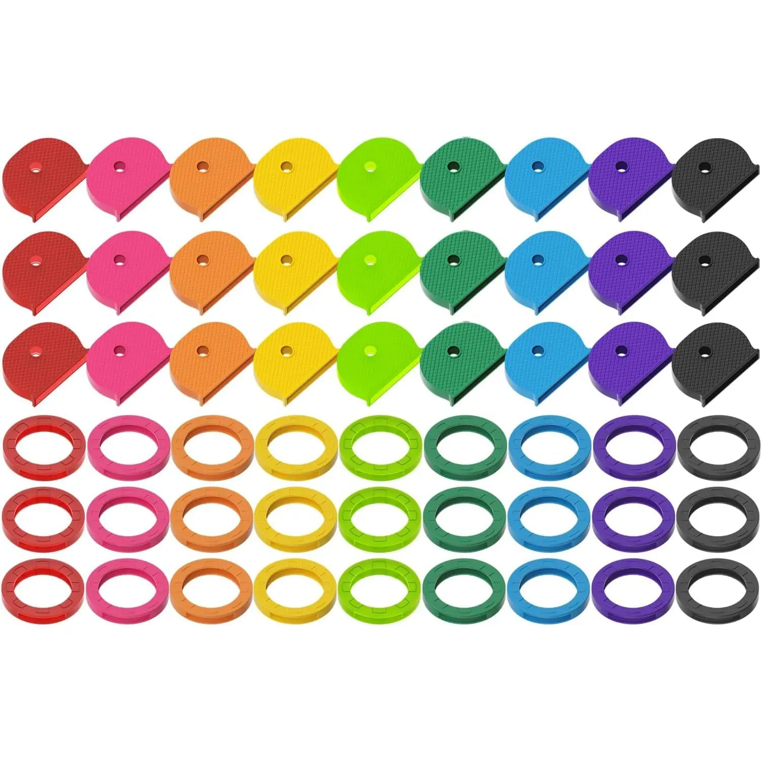 54 count Key Caps Covers Tags, Plastic Key Color Identifiers for Standard Flat House (Not Suitable for Odd-Shaped ), Key Coding Rings in 9 Assorted Colors, 2 Styles