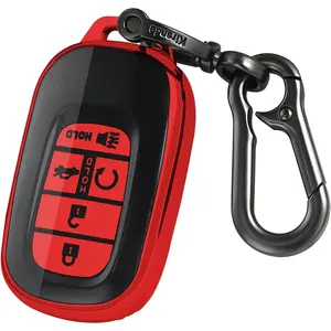 for Honda key fob cover,case with keychain,Soft TPU Protection key Shell/skin,5 Buttons fit 2022 2023 Accord Civic HR-V CR-V Pilot Remote Key(red) Car Key Accessory Key Fob Protector
