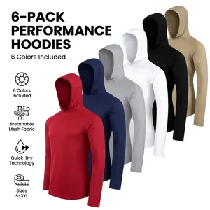 6-Pack Men's Long Sleeve Performance Hoodies Quick Dry Athletic Shirts Breathable Mesh Workout Gym Tops Lightweight Moisture Wicking Activewear Pullover S-3XL