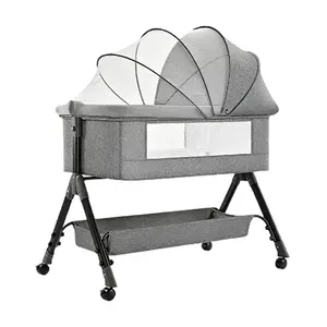 Bedside Bassinet for Baby, Easy to Assemble Portable Bassinet for Newborn with Storage Basket, Lockable Wheels & Soft Mattress, Adjustable Height Baby Bassinets Bedside Sleeper