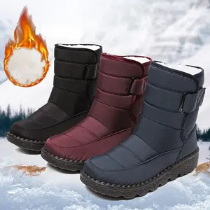 Women'S Winter Snow Boots - Mid-Calf, Plush Lined, Solid Color (Black, Burgundy, Navy Blue, Light Blue), PU Sole, Hook-and-loop Closure, Comfortable Flat Heel, Perfect for Outdoor Warmth, Winter Footwear | Midcalf Boots | Plush Lining Boot