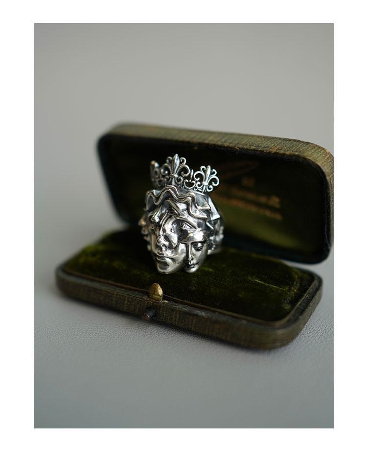 Vintage Gothic Dual Face Crown Open Ring Human Duality Aesthetic Silver Jewelry