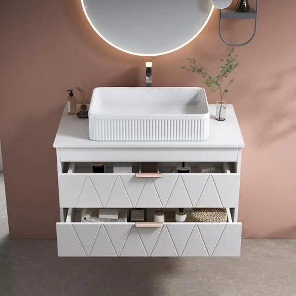 Modern 31.5" Single Bathroom Vanity with Ceramic Vessel Sink and Wide Storage Cabinet