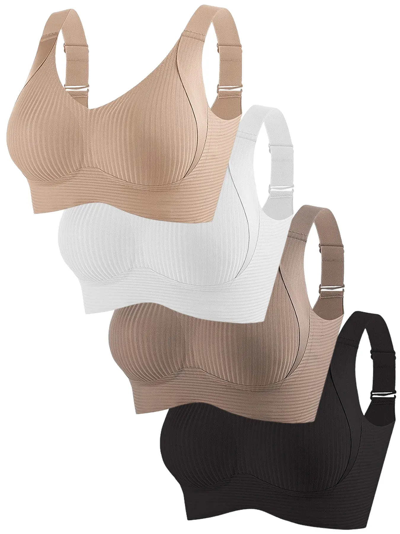 Elegant Solid Color Bra Set, Comfortable Knit Wireless Bras for All Seasons, Soft Medium Support, Non-Removable Pads, Wide Straps