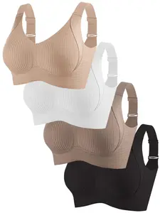 Women's Solid Wireless Bra, Soft Comfortable Breathable Bra with Non-Removable Pads, Lingerie for All Seasons