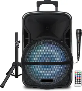 Dazone 12 Inch Woofer PA Speaker System DJ Amplified Loud Speaker with Stand Bluetooth/USB/SD Card Reader/FM Radio/Remote Control/Microphone/LED Light, Good for Churches, Bands, Parties