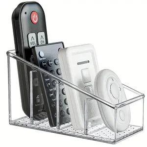 Clear Plastic Remote Control Holder, 1 Count 4 Compartments Desk Organizer, Multifunctional Desk Supplies Organizer for Home and Office