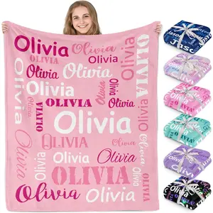 Ships Next Day, Personalized Custom Name Flannel Blanket Customized Blankets Throws for Kids Valentine Blanket Gifts for Teen Girls Boys