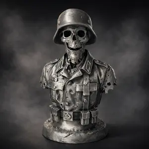 Undead Soldier Skull Bust | Horror Desk Decor | Military Skeleton Statue | Gothic Office Shelf Art | Spooky Gift