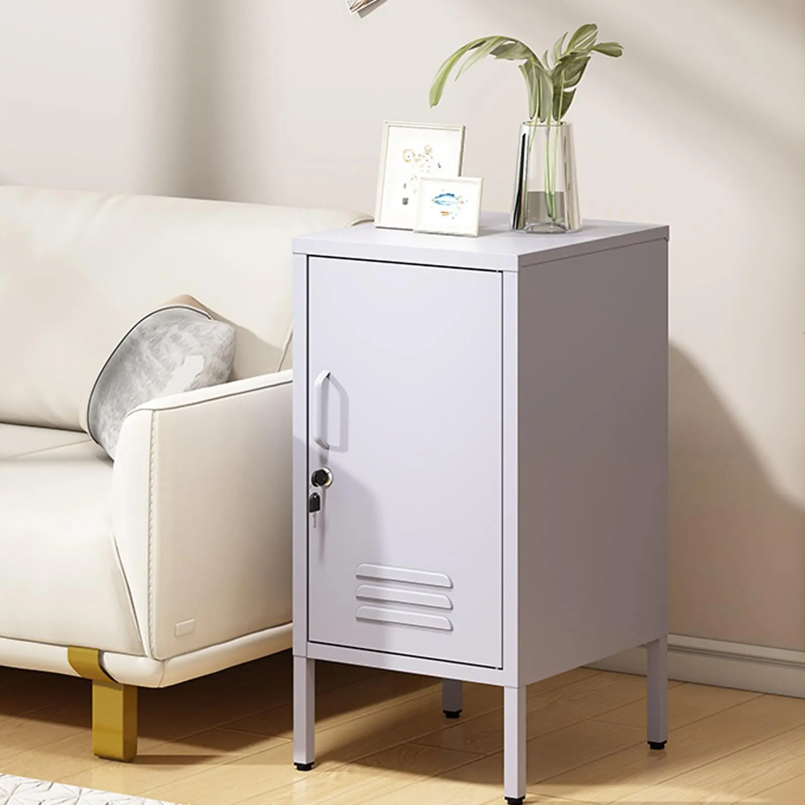 Purple Metal Locker End Table - Modern Minimalist Bedside Table, Lockable Cabinet with 2 Shelves, Anti-Tip Design, Assembly Required (15-30 Minutes), 27.55”h x13.78”w x14.96”d for Living Room, Bedroom