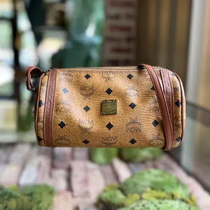 Pre-owned MCM canvas Crossbody Bags Cognac Visetos Tan Barrel Crossbody Bag