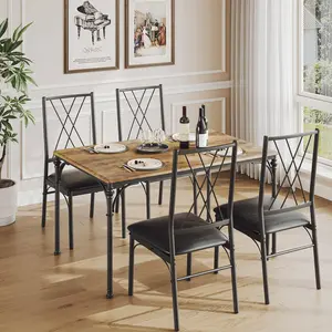 Vintage Style 3-Piece Brown Dining Table Set, 4-6 Person Kitchen/Dining Room Furniture with Upholstered Bench and Cozy Cushion, Space-Saving Option for Small Apartments