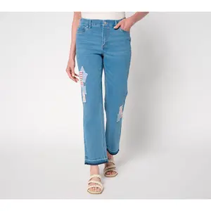 Denim & Co. Petite Americana Classic Stretch Patchwork Jeans