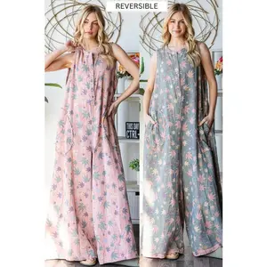 Washed Sleeveless Reversalble Jumpsuit Pink/Lt Blue