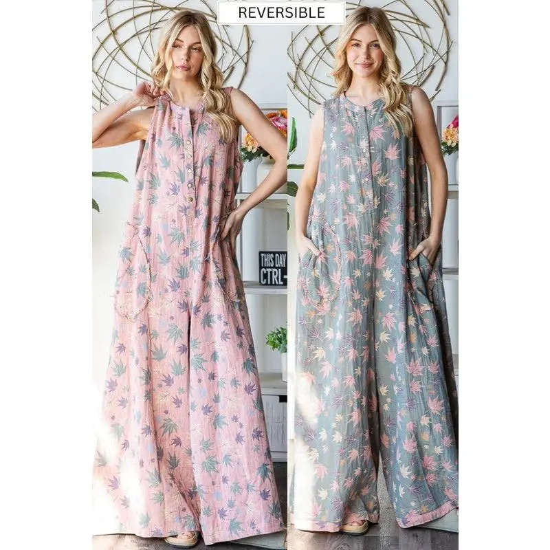 Washed Sleeveless Reversalble Jumpsuit Pink/Lt Blue