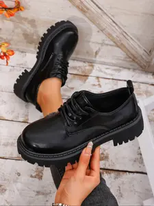Women's simple and versatile platform comfortable lace-up shoes, English round-toe loafers, Round Toe Oxford, JK Mary Jane style four-season comfortable shoes, suitable for daily casual and formal occasions, a must-have for gifting, commuting