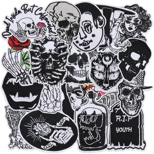 20 count Goth Embroidered Iron On Patches for Clothes,Cool Skull Sew On Applique Patches for Hat,Backpack,Jackets,Jeans,Funny Punk Embroidery Patch for Adult