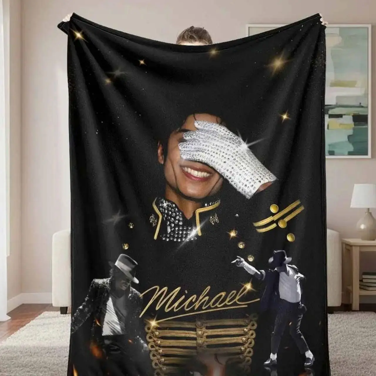 King of Pop Music Star Flannel Throw Blanket, Iconic Vintage Performance Art Print, Ultra-Soft Lightweight Breathable Fuzzy Bedding, Ideal for Bedroom & Business Trips, Super Fan Birthday Souvenir Gift, Blankets