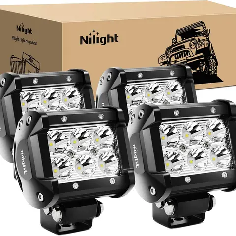 Nilight 4PCS 18W 1260lm Bright White Spot LED Bars - 12V-24V Waterproof Dustproof Sealed LED Pods with Aluminum Alloy Bracket Mount, Offroad Car Lighting, Truck Accessories, Fathers Day Gift
