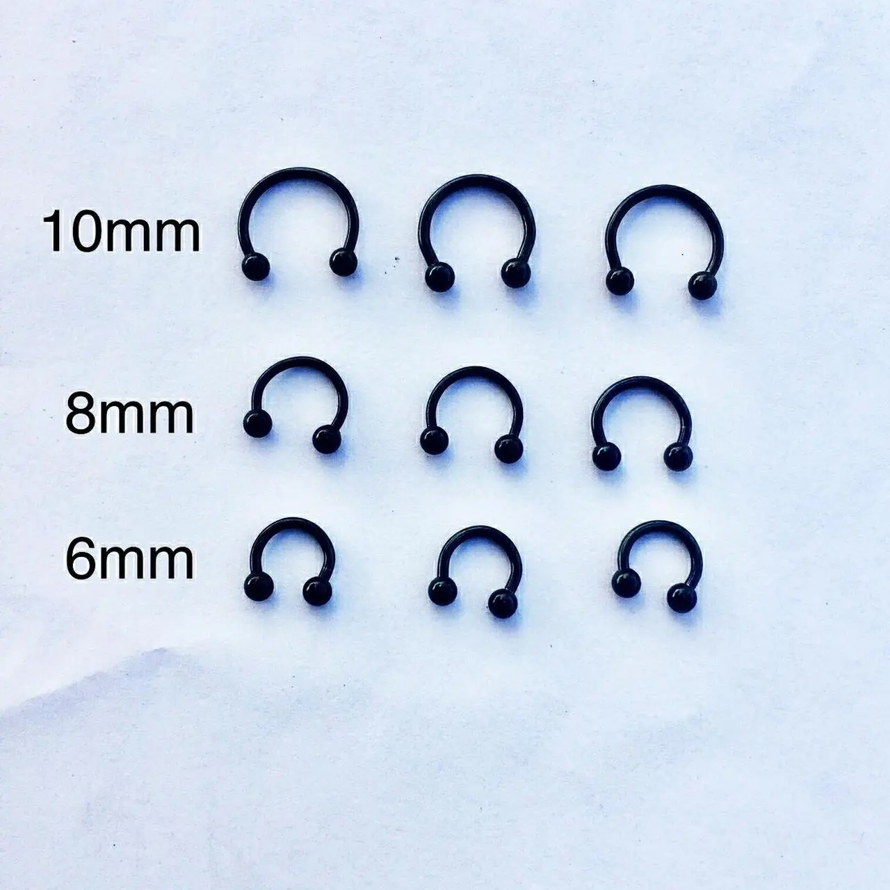 16g black color horseshoe, hoop ring, tragus helix cartilage conch daith lip septum ball end