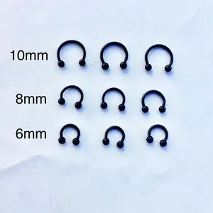 16g black color horseshoe, hoop ring, tragus helix cartilage conch daith lip septum ball end